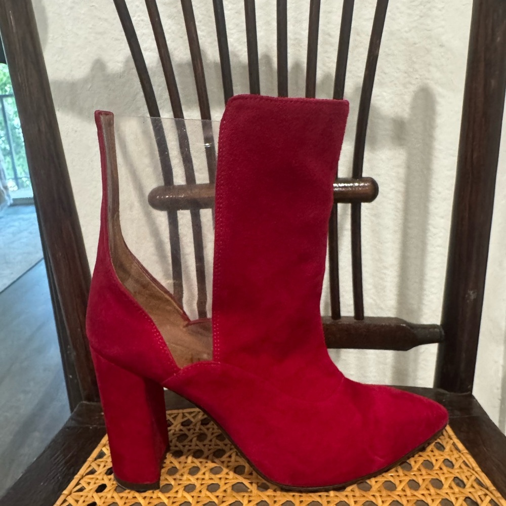 Paris Texas Red Suede & Plexi Heeled Boots